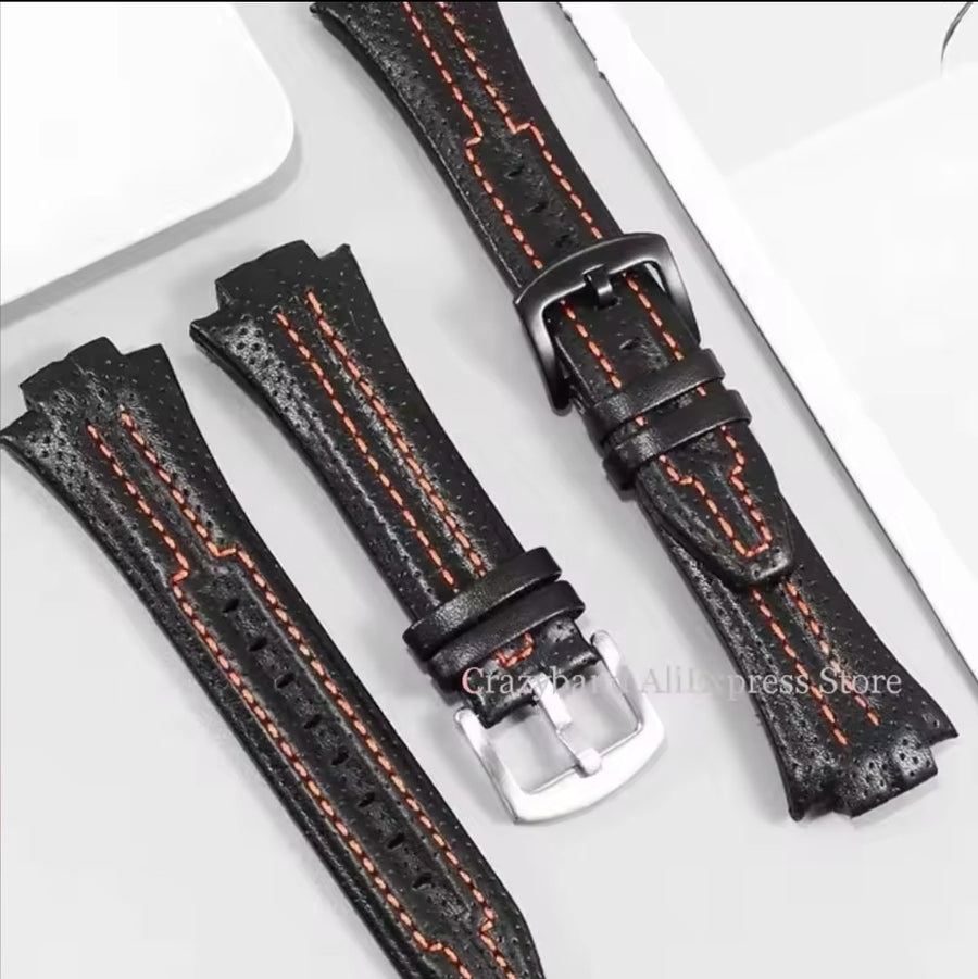Leather Watch Band for Seiko Sportura, 15/27mm, Black/Orange — photo 1
