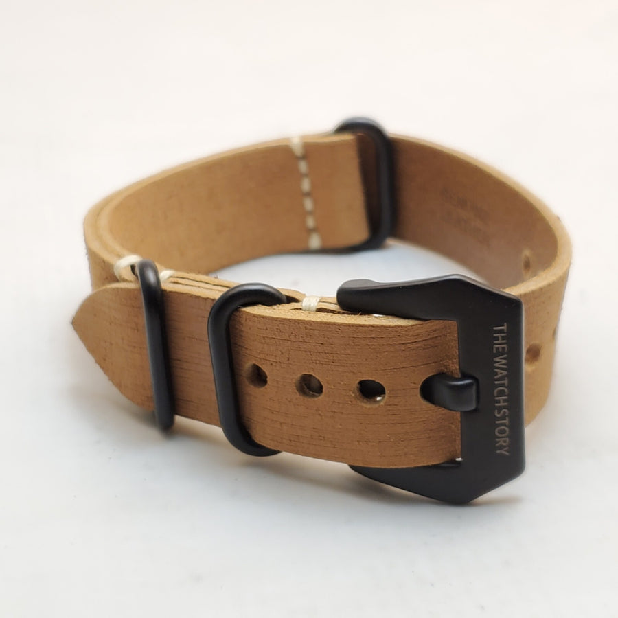 Genuine Leather Watch Band, 20mm, Beige, One-Piece — photo 1