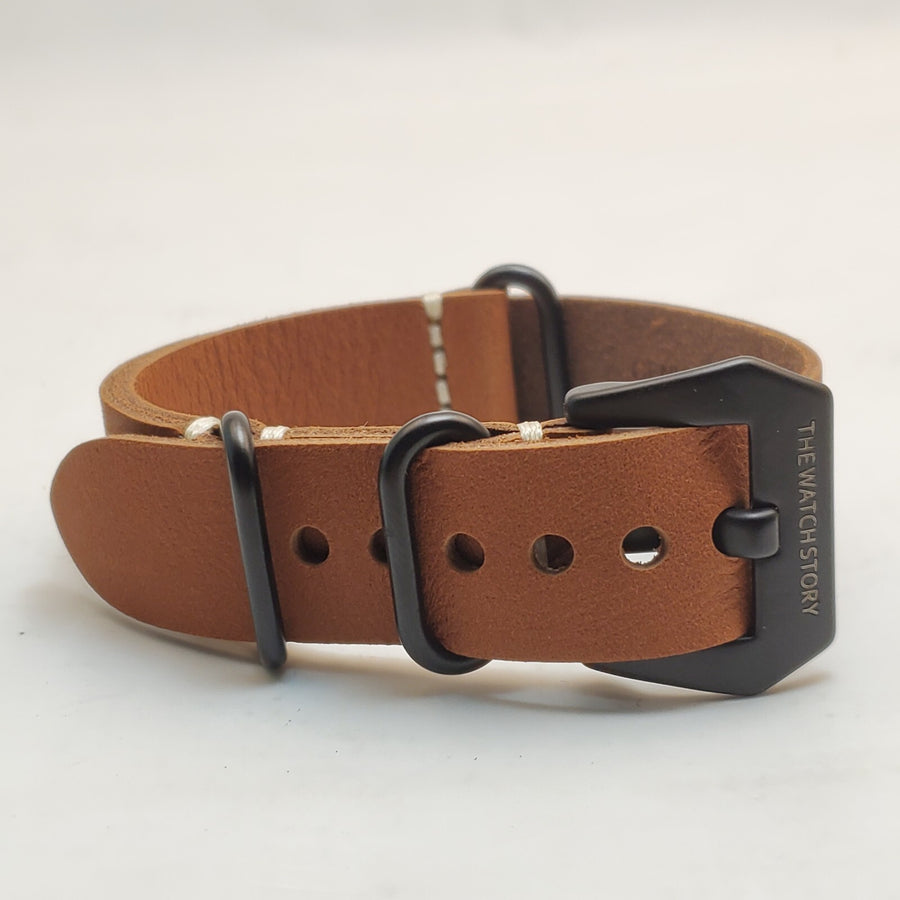 Genuine Leather Watch Band, 20mm, Light Brown, One-Piece — photo 1