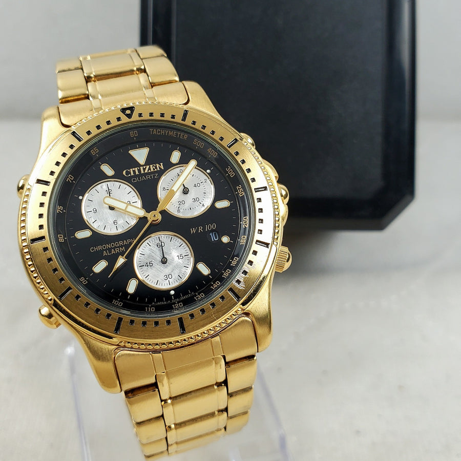 Citizen 3510-352530 Alarm Chronograph Gold/black MOP Men's Watch — Pre-Owned, photo 1