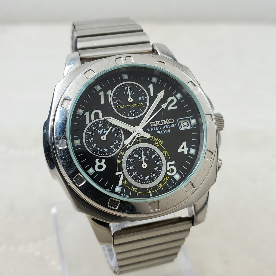 Seiko Chronograph V657-9010 Japan Mov't Gray/silver Date Men's Watch — Pre-Owned, photo 1