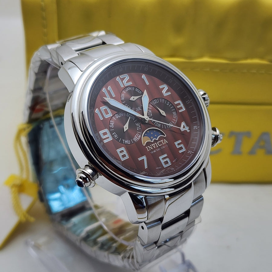 Invicta 4144 Moon Phase Calendar Day-date Swiss Movement Men's Watch — Pre-Owned