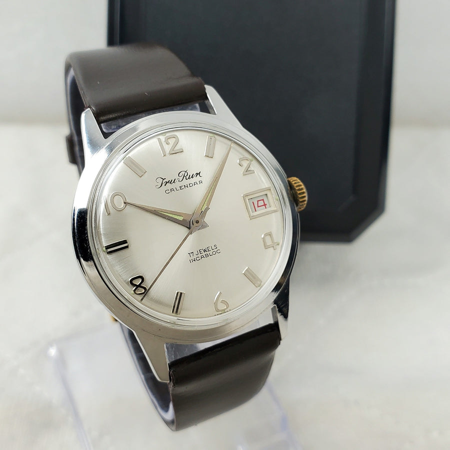 TRU RUN Calendar Incabloc 17 Jewels Swiss Mechanical Handwind Mens Watch — Pre-Owned, photo 1