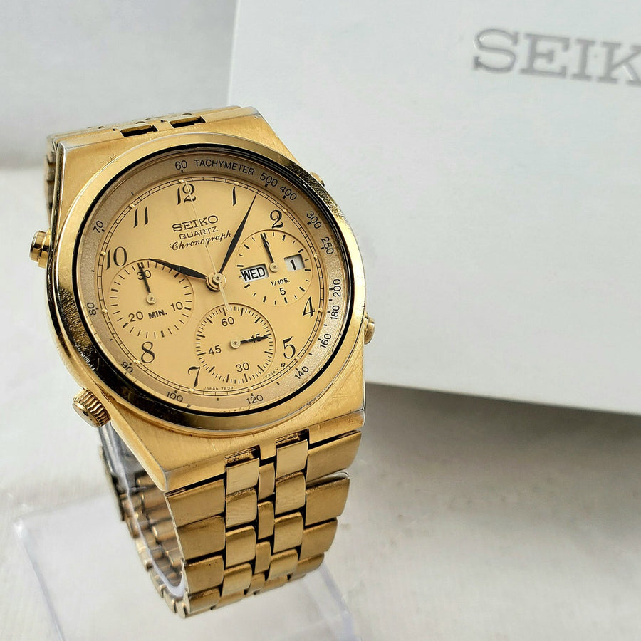 Seiko Chronograph 7A38-7289 Quartz Gold Tone Day/date Men's Watch — Pre-Owned, photo 1