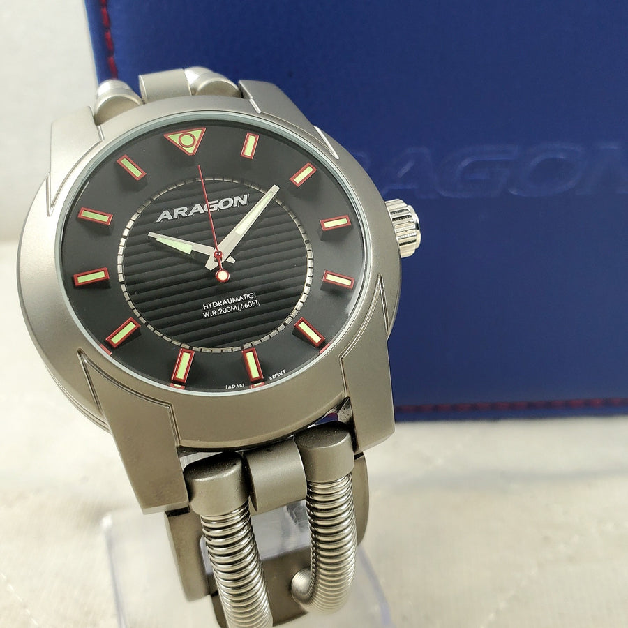 Aragon Hydraumatic A242 Cuff Band Black Japan Mov't Diver 200M Men's Watch — Pre-Owned, photo 1