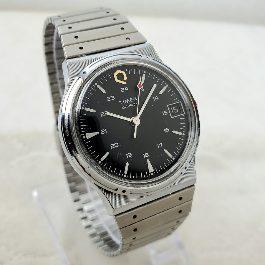 Timex Q Quartz Jumping Minute 24-HOUR Black Mens Watch — Pre-Owned