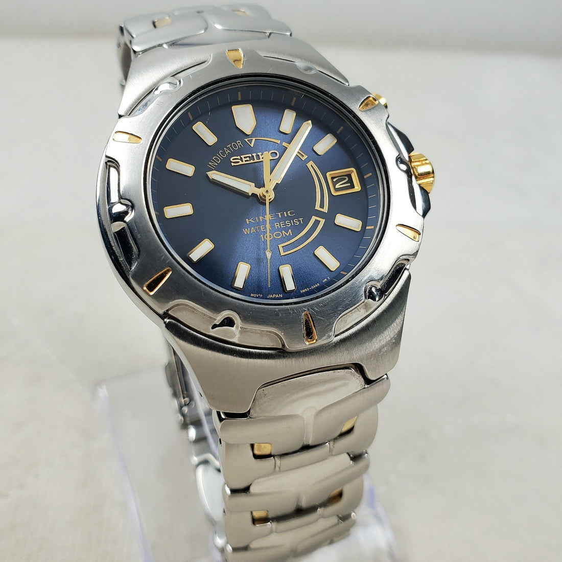 Seiko Kinetic 5M62-0B20 Two-tone Blue Japan Mov't WR 100M Date Men's Watch — Pre-Owned