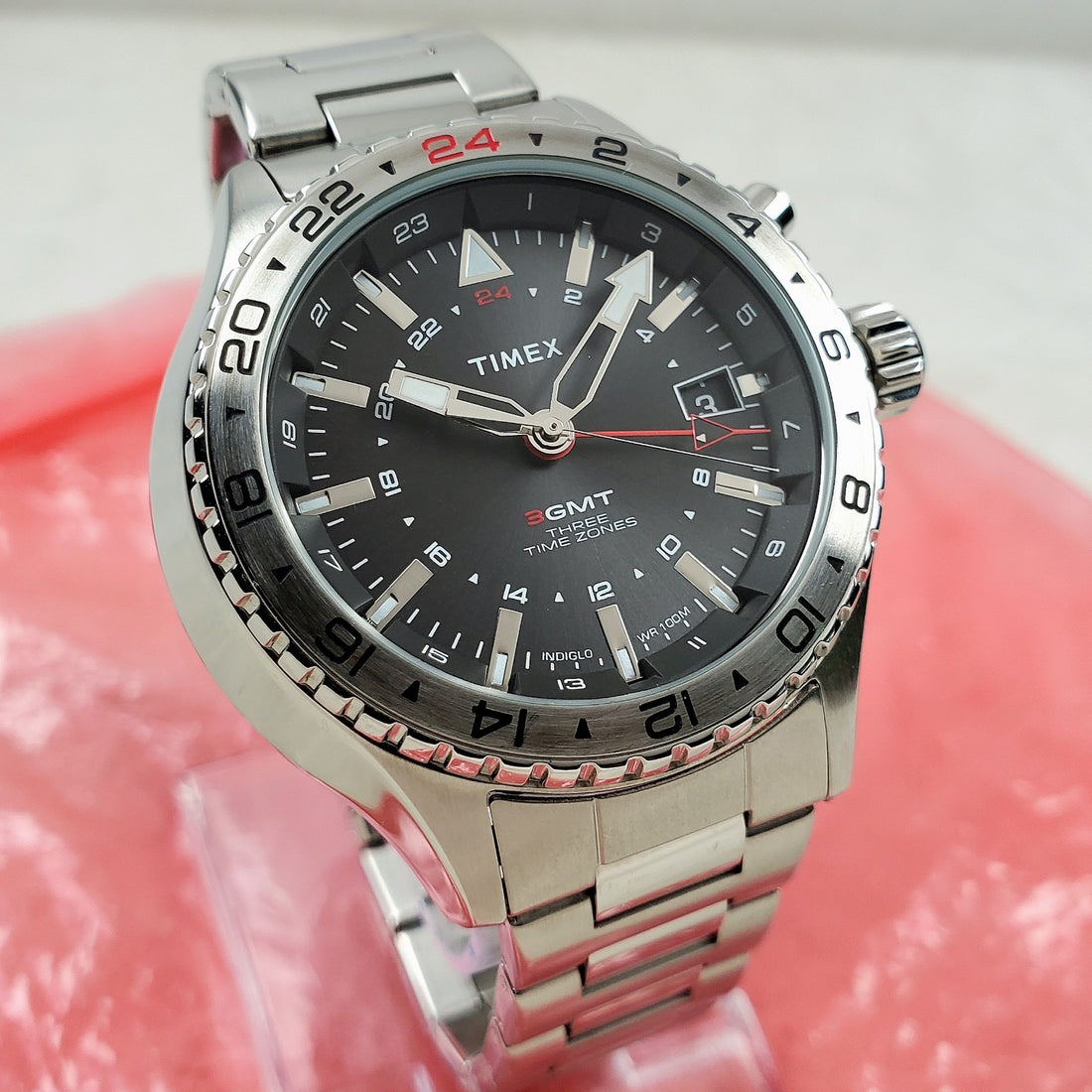 Timex Intelligent T2P424 3 GMT 3 Time Zones Quartz Indiglo WR 100M Men's Watch — Pre-Owned, photo 1
