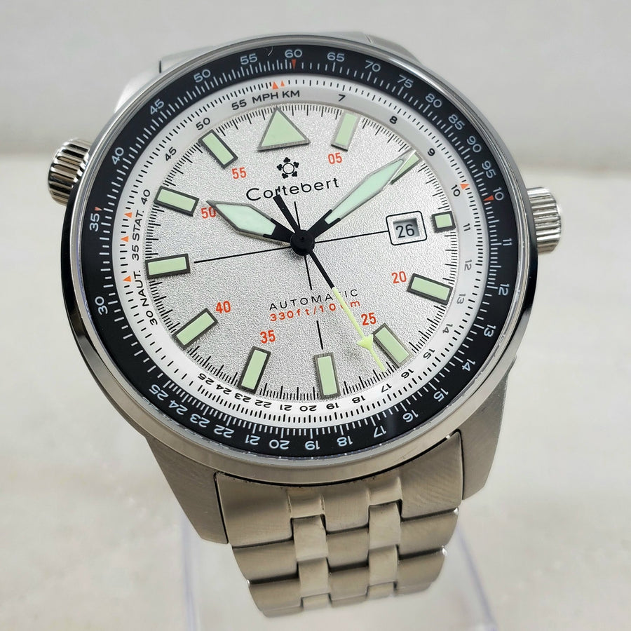 Cortebert Potez Cloudy White CB-3012 Automatic Sapphire WR 100M 44MM Men's Watch — Pre-Owned
