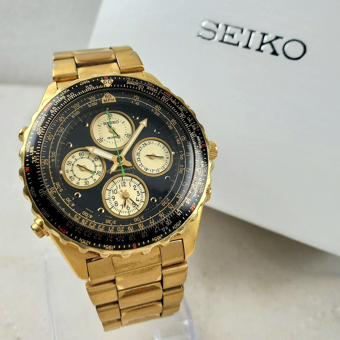 Seiko Flightmaster 7T34-6A09 Quartz Chronograph Gold/black Men's Watch — Pre-Owned