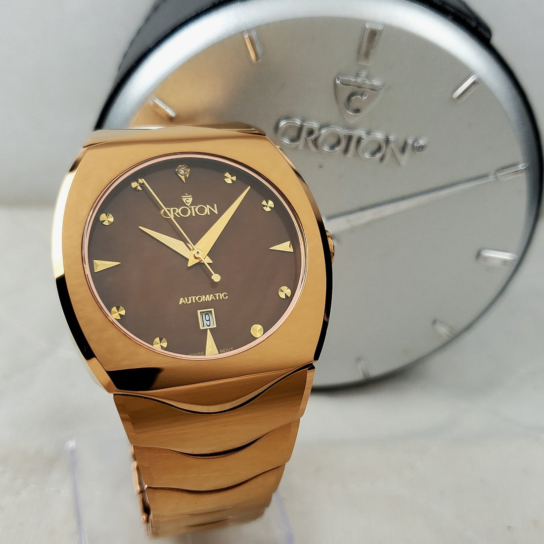 Croton ALL Tungsten Brown Mother of Pearl Swiss Mov't Automatic Men's Watch — Pre-Owned