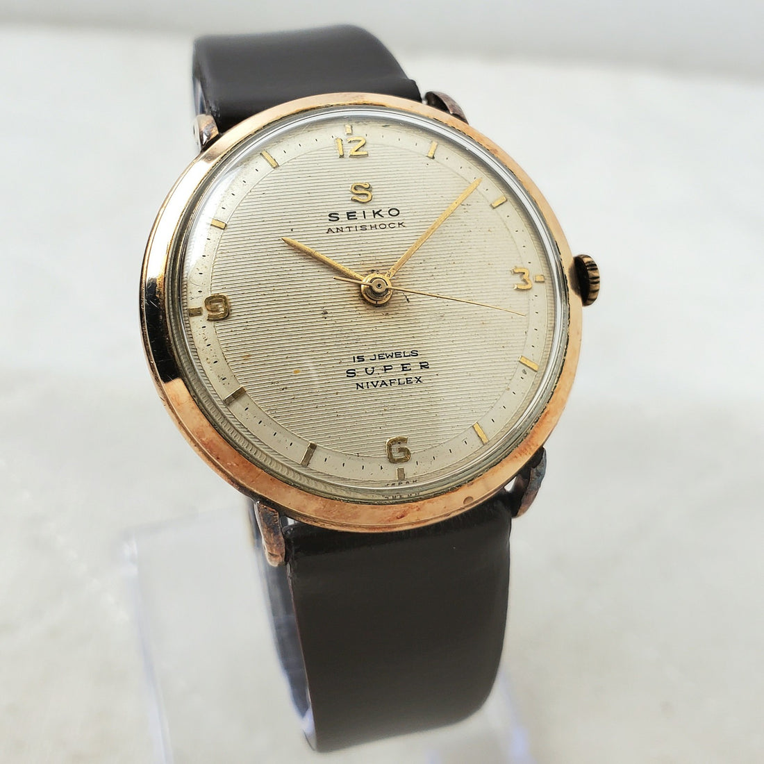 Seiko Super Nivaflex 14010 Handwind 14K Gold 34MM Mens Watch — Pre-Owned