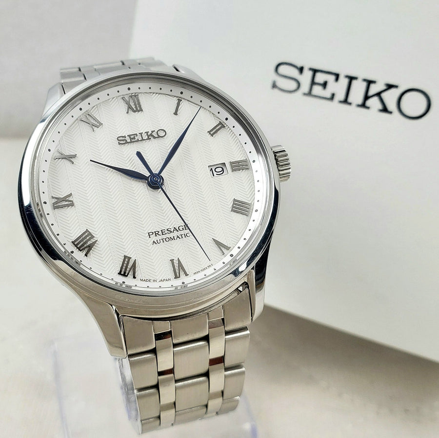 Seiko Presage Automatic 4R35-02S0 Roman White Date Japan 41MM Men's Watch — Pre-Owned