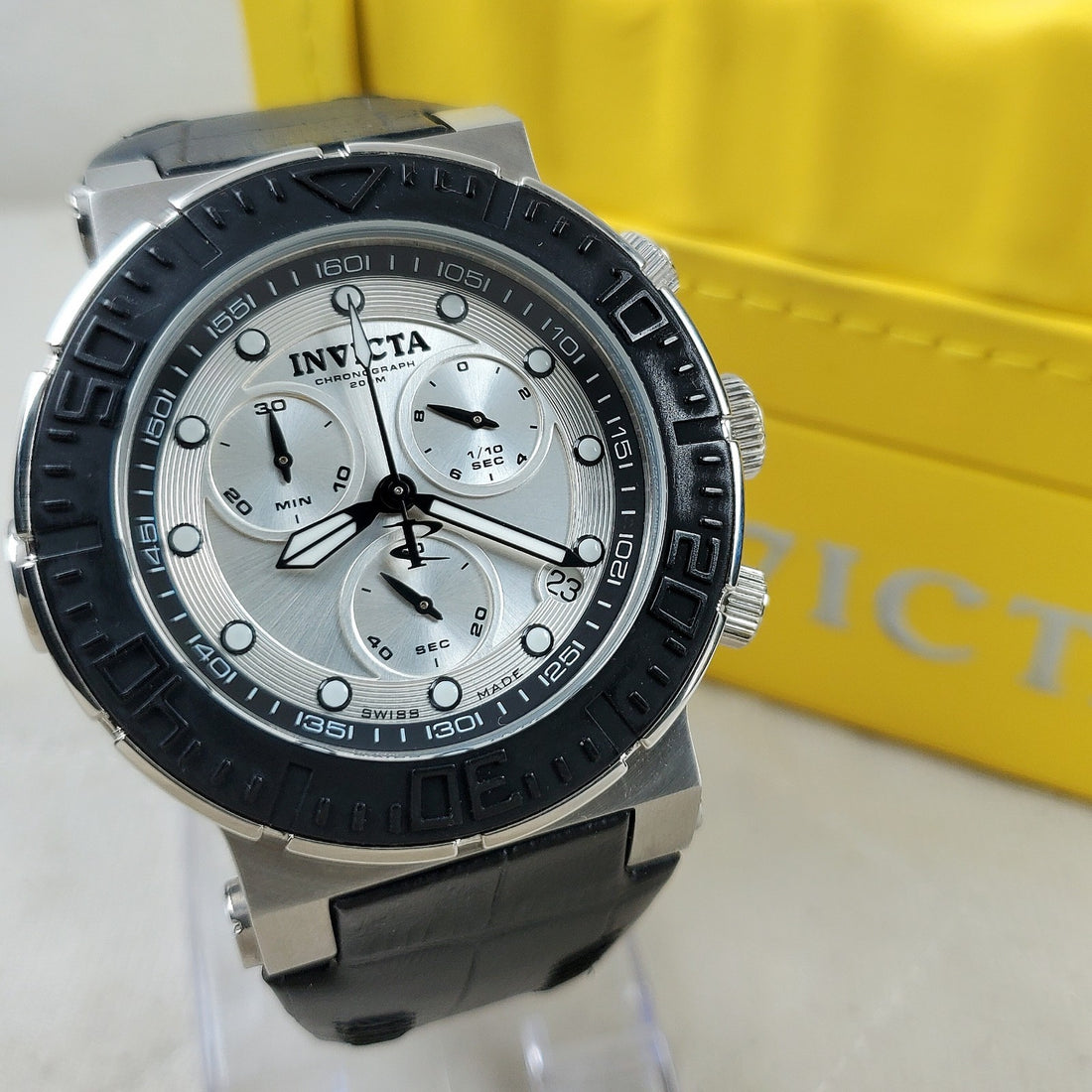 Invicta Reserve 10744 Chronograph Leather Swiss Made Black Men's Watch — Pre-Owned