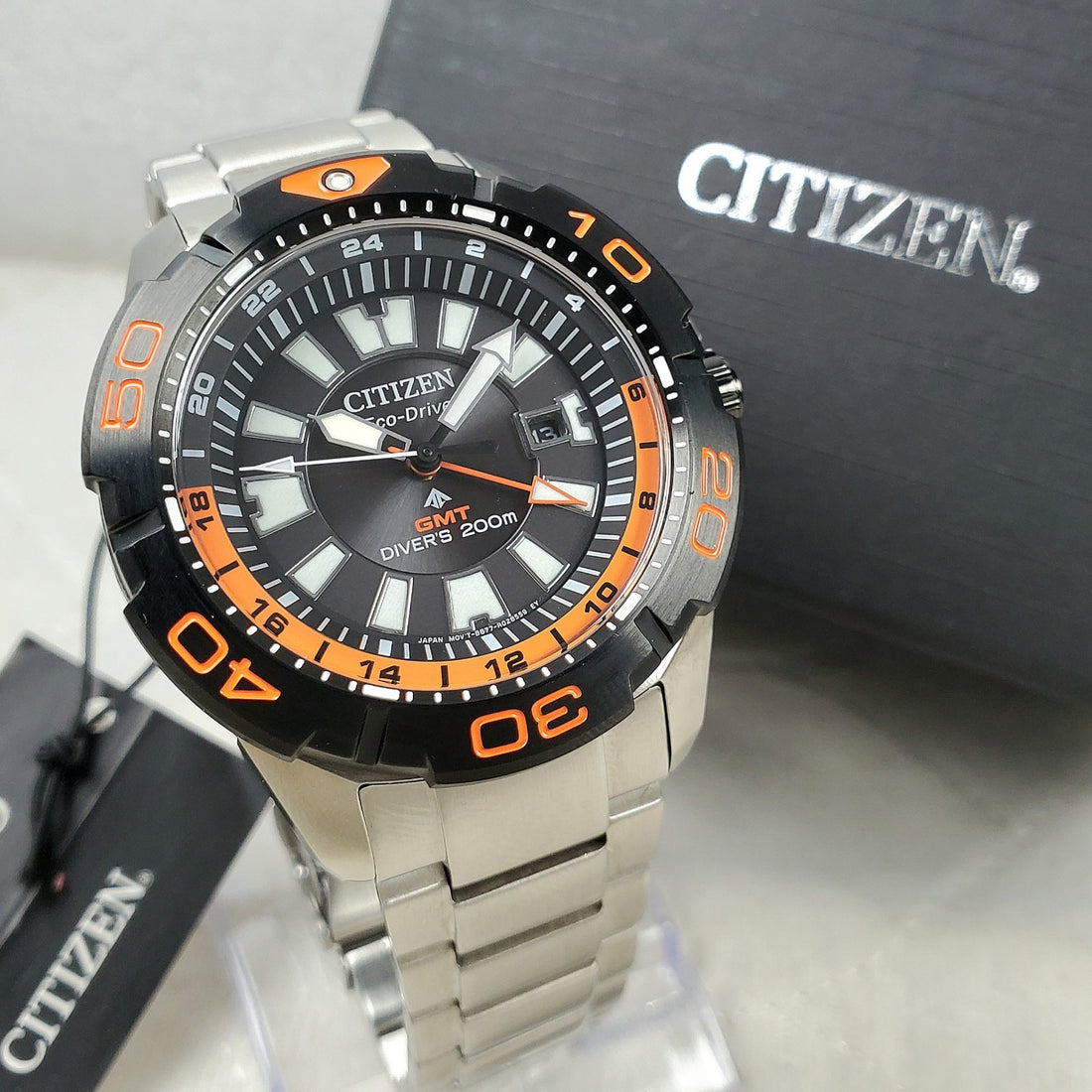 Citizen Eco-drive Promaster GMT BJ7129-56E Orange Divers Men's Watch NIB — Pre-Owned