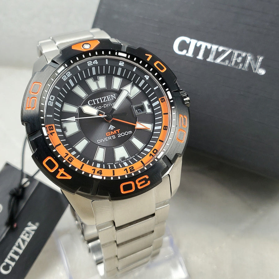 Citizen Eco-drive Promaster GMT BJ7129-56E Orange Divers Men's Watch NIB — Pre-Owned