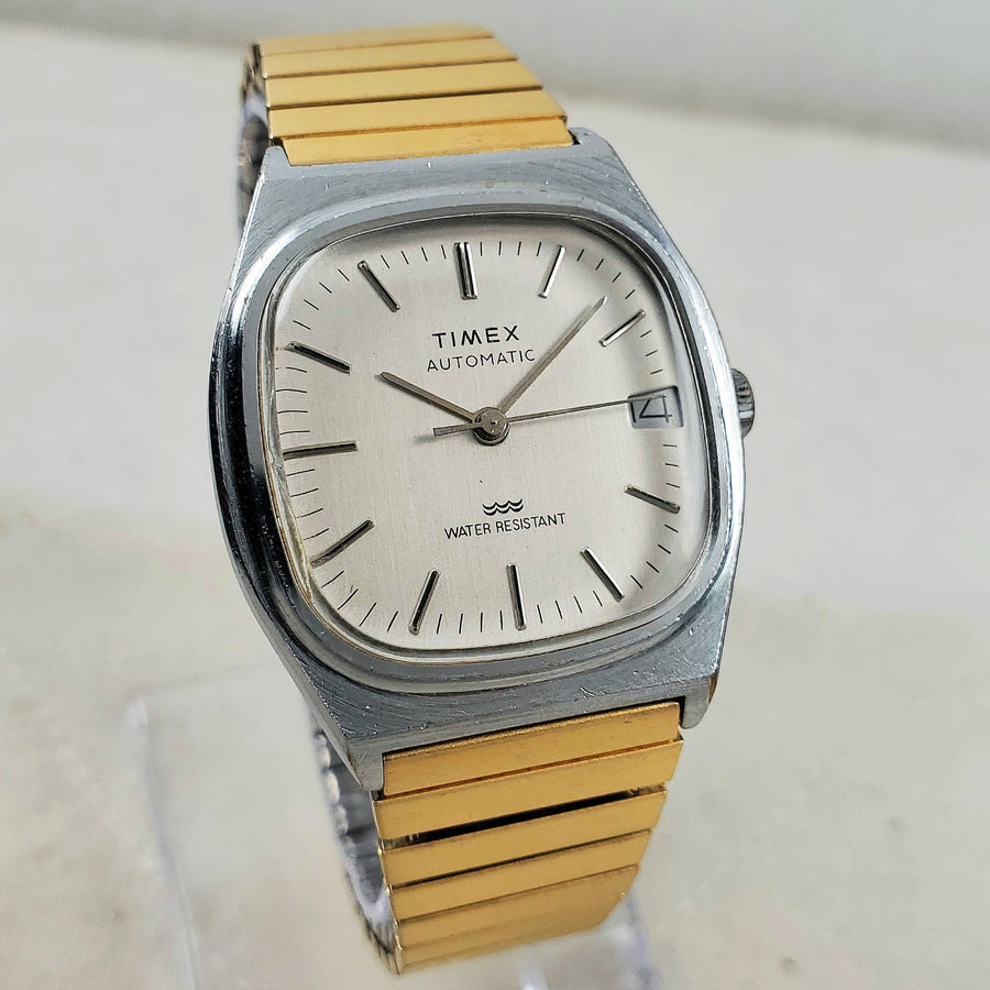 Timex Automatic E-line TV Date Silver/gold Classic 34MM Men's Watch — Pre-Owned, photo 1