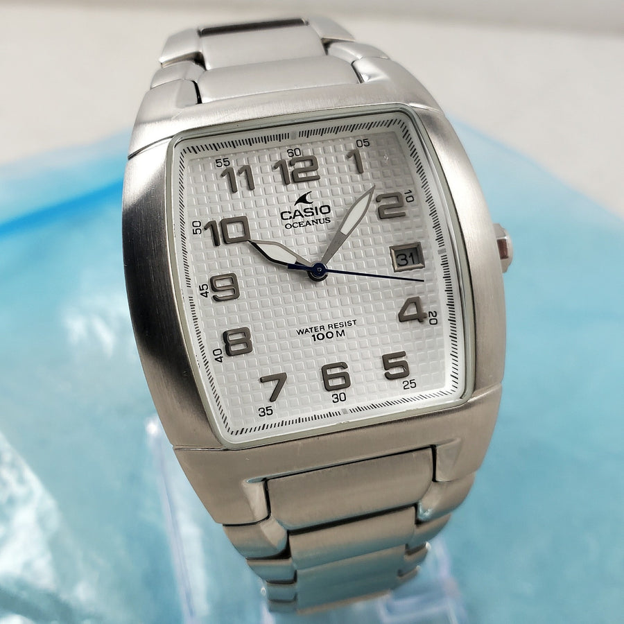 Casio Oceanus OC-104 Tonneau WR 100M White/silver 37MM Men's Watch — Pre-Owned