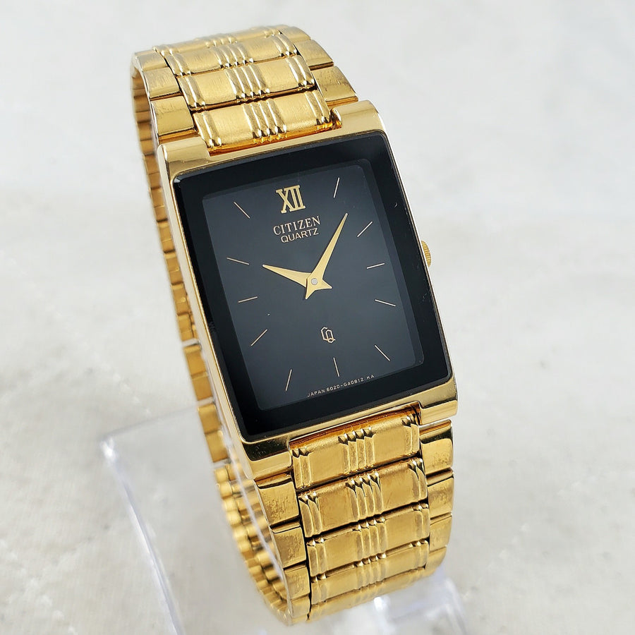 Citizen CQ 6020-G08334 Tank Quartz Black/gold Japan 24MM Watch — Pre-Owned
