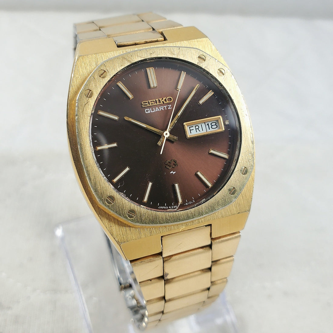 Seiko SQ Quartz 4336-8129 Gold/brown Day/date 36MM Men's Watch — Pre-Owned