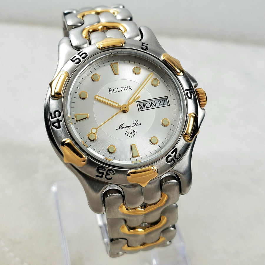 Bulova Marine Star 100M 98C31 Day/date Two-tone/white 36MM Watch — Pre-Owned
