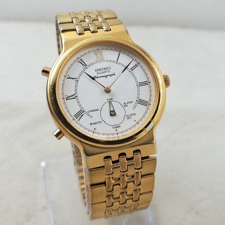 Seiko Quartz 8M25-7000 Chronograph Alarm Gold Tone 33MM Men's Watch — Pre-Owned, photo 1