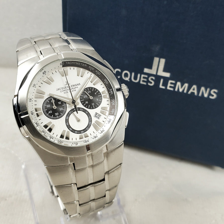 Jacques Lemans Chronograph T Tachymeter 1-1348 Panda WR 100M Men's Watch — Pre-Owned, photo 1