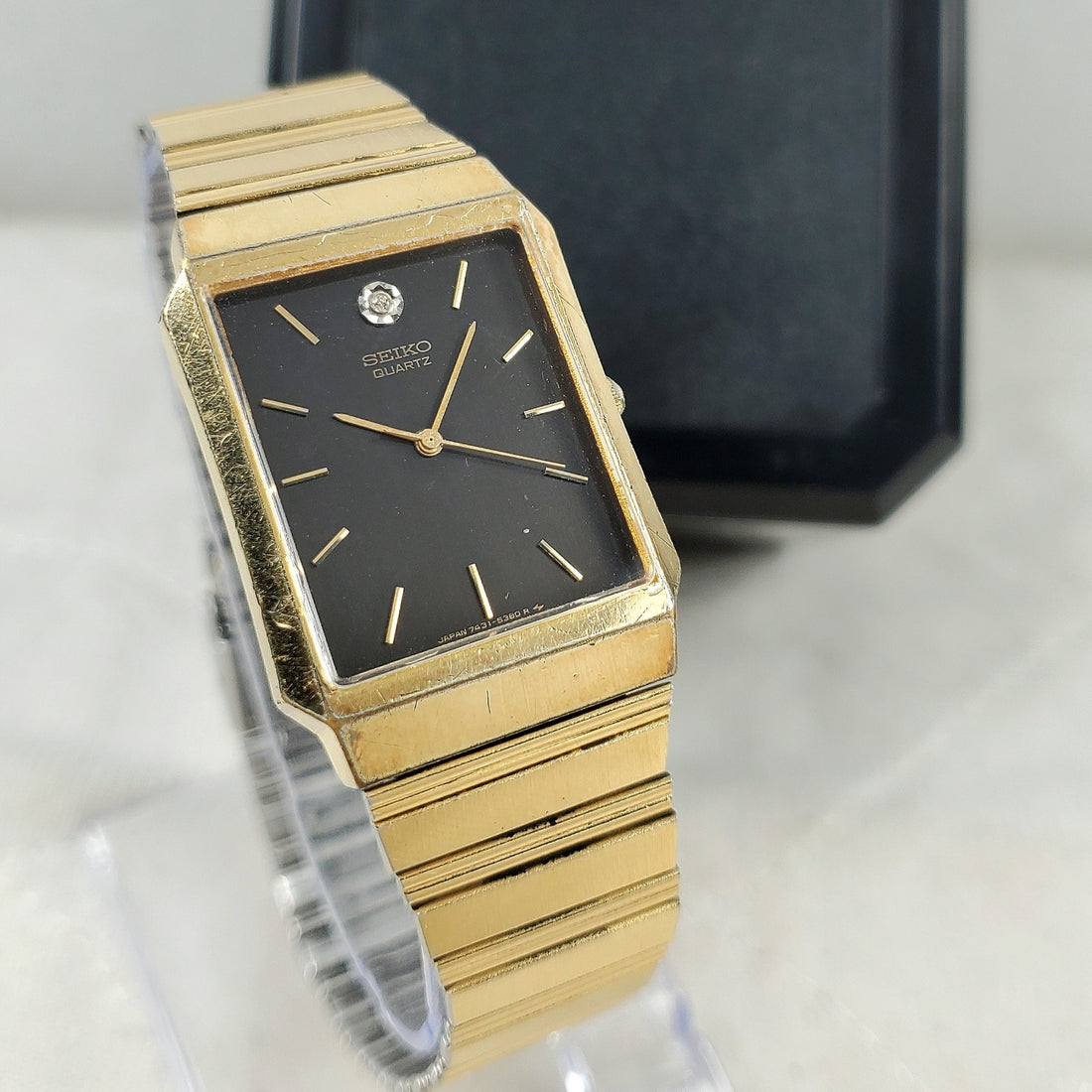 Seiko Tank 7431-5300 Quartz Diamond Black/gold Japan 25MM Watch — Pre-Owned, photo 1