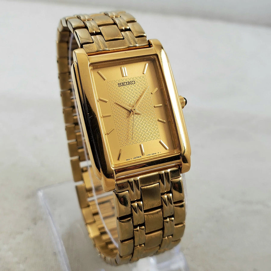 Seiko Tank V701-5E49 Gold Tone Classic Japan Mov't 25MM Watch — Pre-Owned