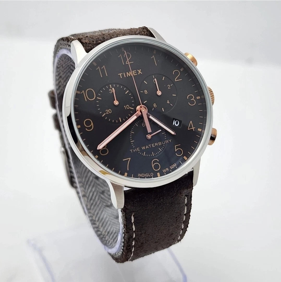 Timex TW2T71500 the Waterbury Collection Indiglo Chronograph WR 50M Date Watch — Pre-Owned
