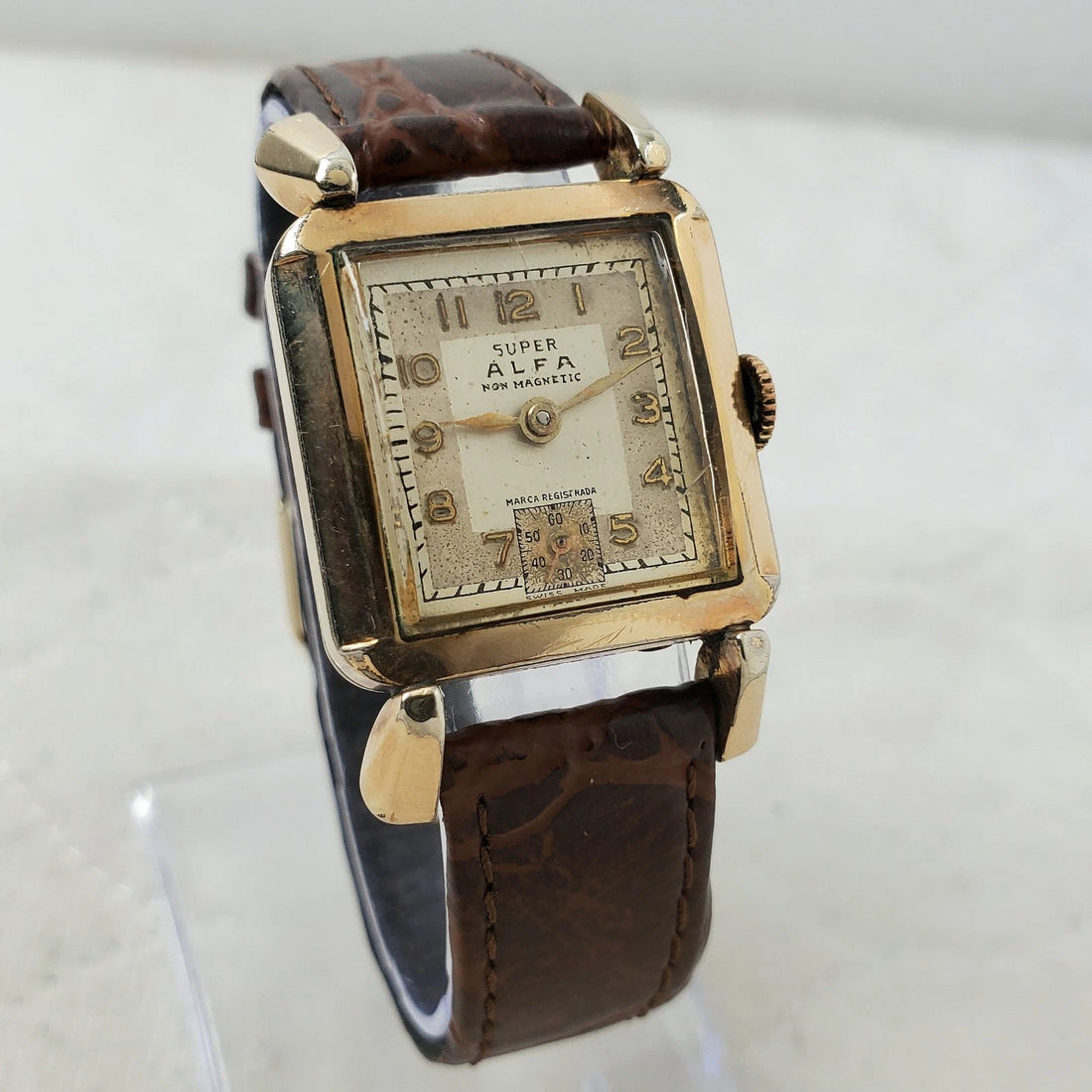 Super Alfa NON Magnetic Swiss Made Square Handwind 26MM Watch — Pre-Owned