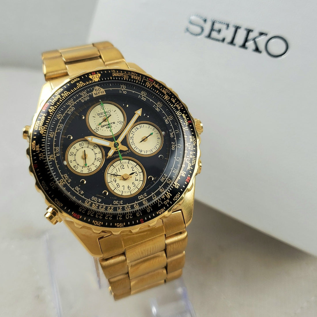 Seiko Flightmaster 7T34-6A00 Quartz Chronograph Gold/black Men's Watch — Pre-Owned