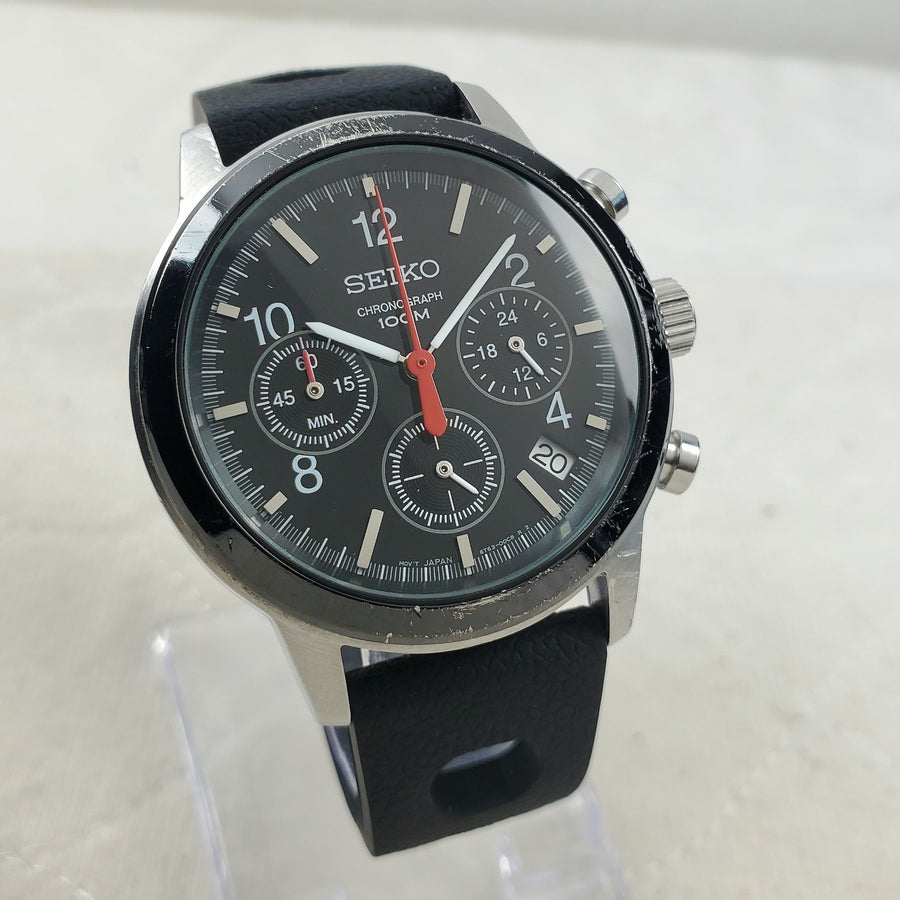 Seiko Chronograph 6T63-00A0 Quartz Black 24-HOUR WR 100M Date 40MM Men's Watch — Pre-Owned, photo 1