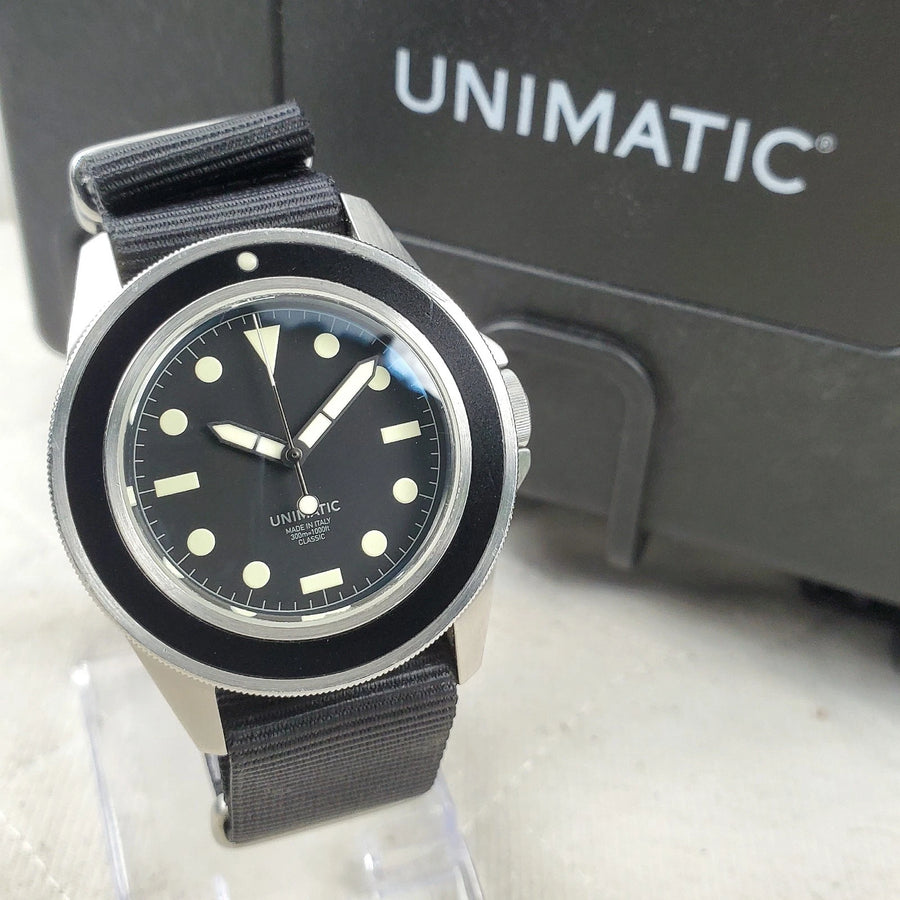 Unimatic Modello UNO UC1 Classic Diver WR 300M Automatic Black Men's Watch — Pre-Owned