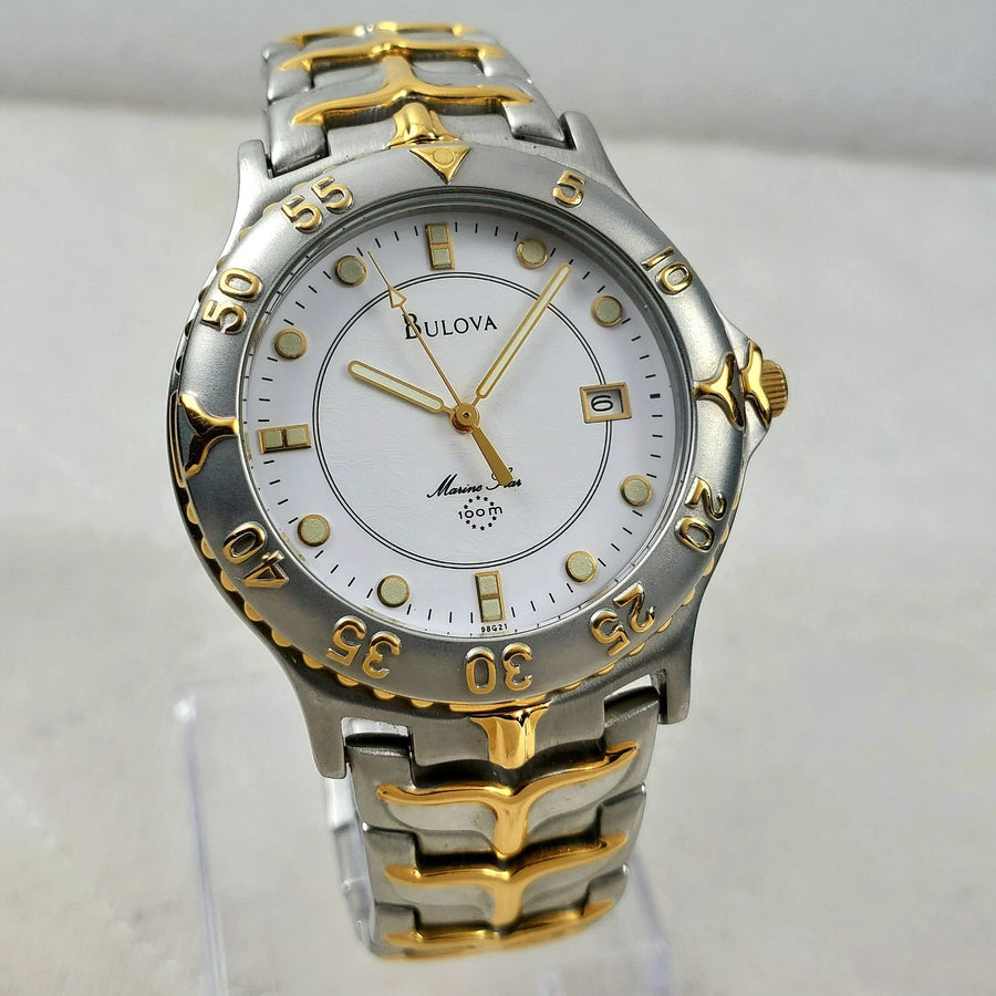 Bulova Marine Star 100M 98G21 Date Two-tone/white 36MM Watch — Pre-Owned