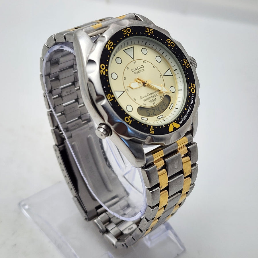 Casio AD-520 Ana-digi Alarm Chronograph Two-tone Quartz Men's Watch — Pre-Owned