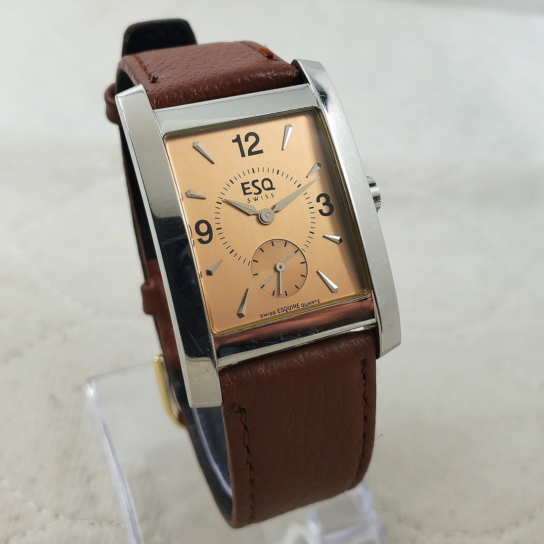 ESQ Esquire by Movado Swiss Tank Salmon/brown Quartz Classic 27MM Men's Watch — Pre-Owned