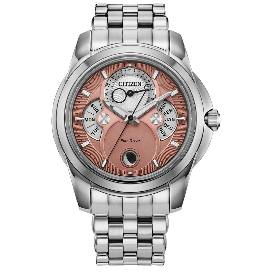 Citizen Eco-drive Calendar Moon Phase BU0080-52X Salmon Pink Men's Watch — Pre-Owned