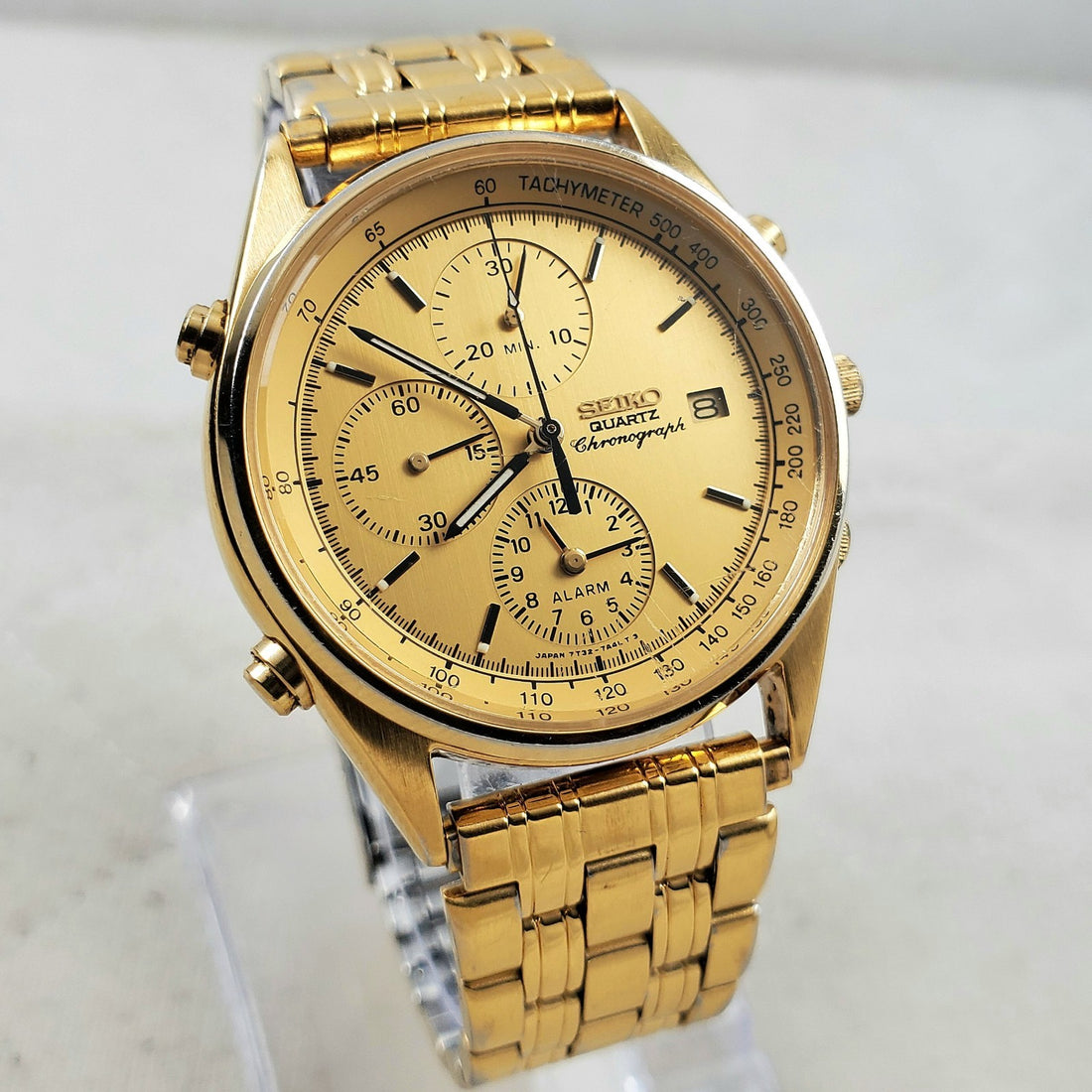 Seiko Chronograph Alarm Quartz 7T32-7A49 Gold Tone Men's Watch — Pre-Owned