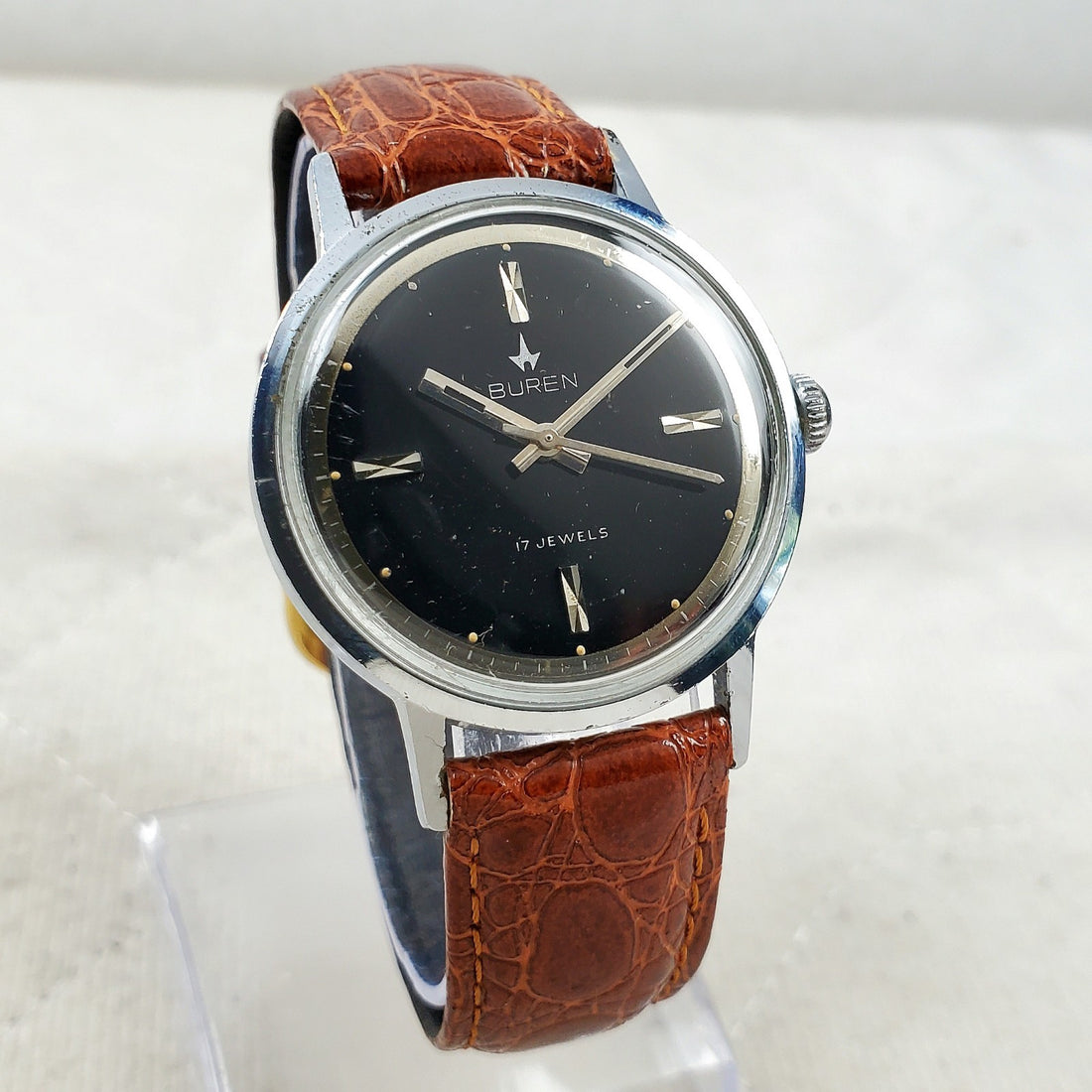 Buren by Hamilton 17 Jewels Black/brown Handwind 34MM Men's Watch — Pre-Owned