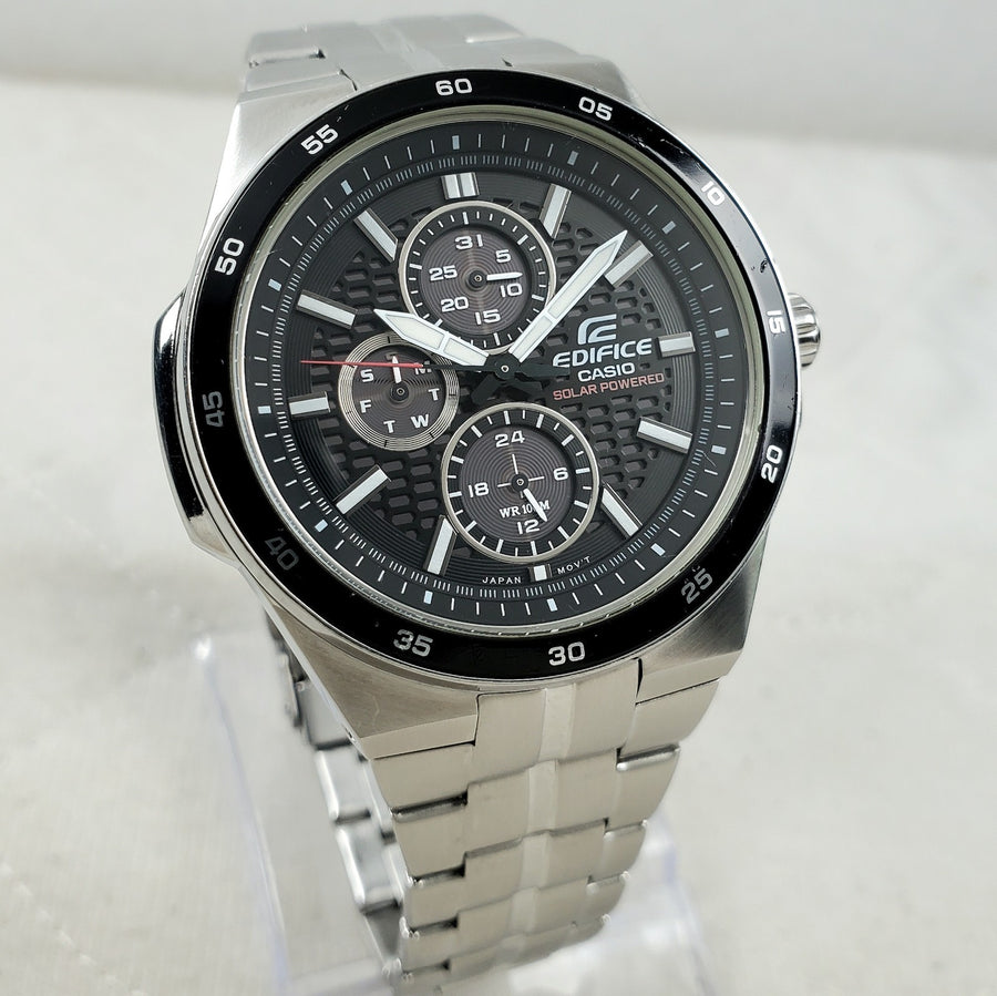 Casio Edifice Solar Powered EF-340 Japan Mov't Black WR 100M 42MM Men's Watch — Pre-Owned