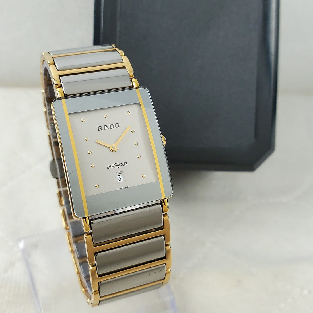 Rado Diastar Swiss 014 160.0381.3 Tank Ceramic Quartz Date 24MM Men's Watch — Pre-Owned