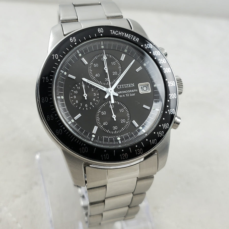 Citizen NHK 0510-K17772CKW Quartz Chrono Black Tachymeter 40MM Men's Watch — Pre-Owned