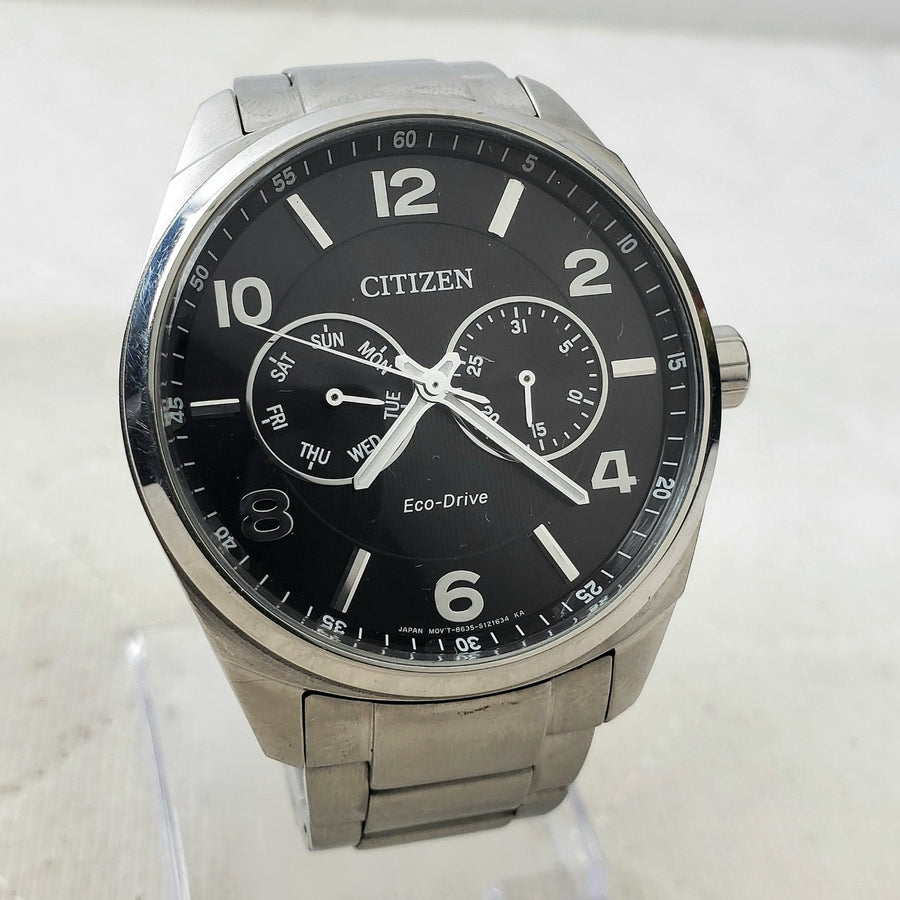 Citizen Eco-drive 8635-S083796 Day/date Japan Mov't Black WR 100M Men's Watch — Pre-Owned