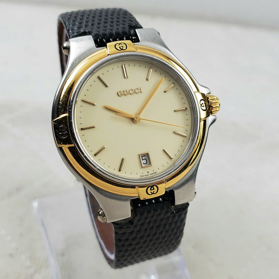 Gucci 9040M Swiss Made Quartz WR 30M Date Ivory Face Men's Watch — Pre-Owned
