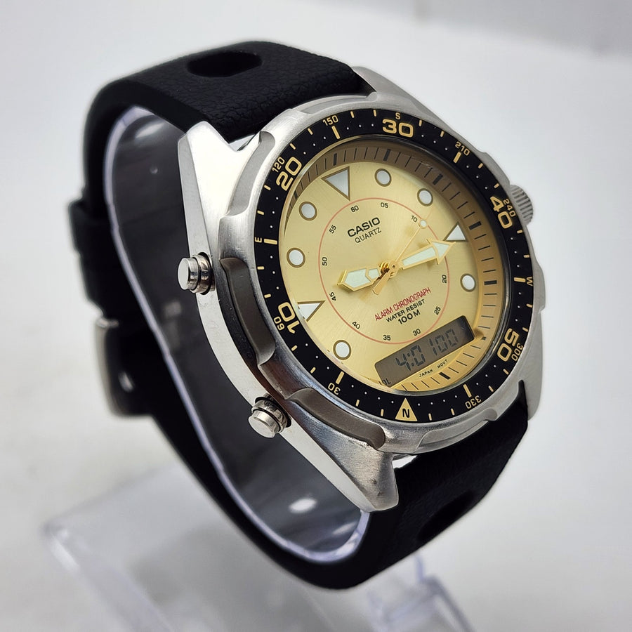 Casio AMW-320R Ana-digi Alarm Chronograph Gold/black Quartz Men's Watch — Pre-Owned