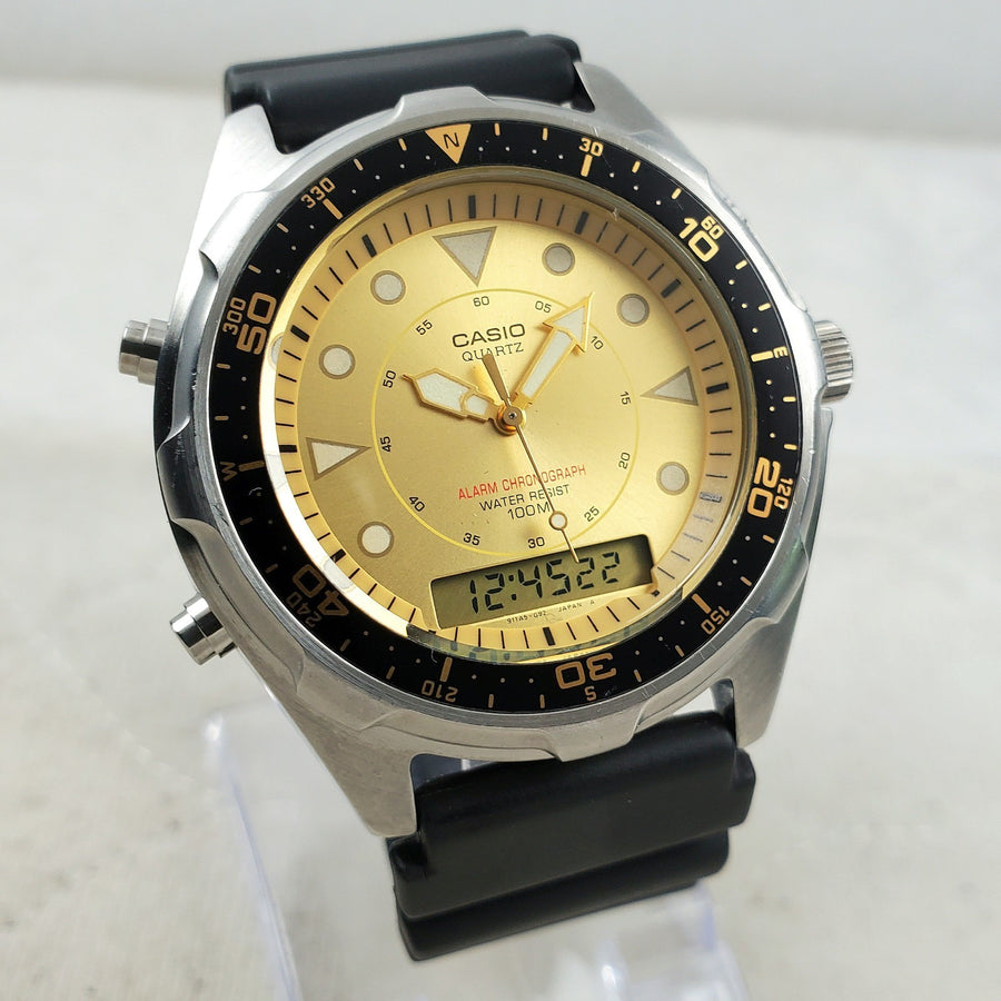 Casio AMW-320R Ana-digi Alarm Chronograph Gold/black Quartz Men's Watch — Pre-Owned