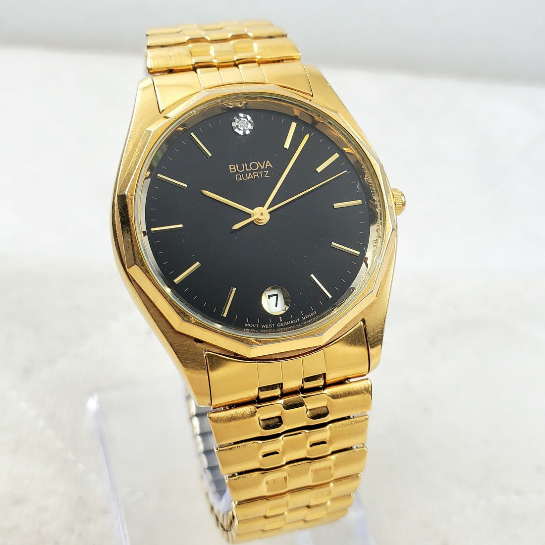 Bulova Quartz Diamond 92N99 Gold/black Date Dodecagon 35MM Men's Watch — Pre-Owned