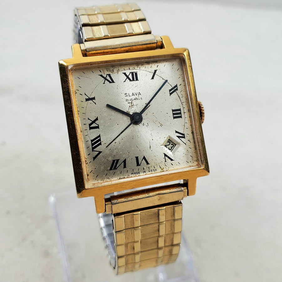 Slava Square Mechanical Handwind 21 Jewels Roman Ussr 29MM Men's Watch — Pre-Owned