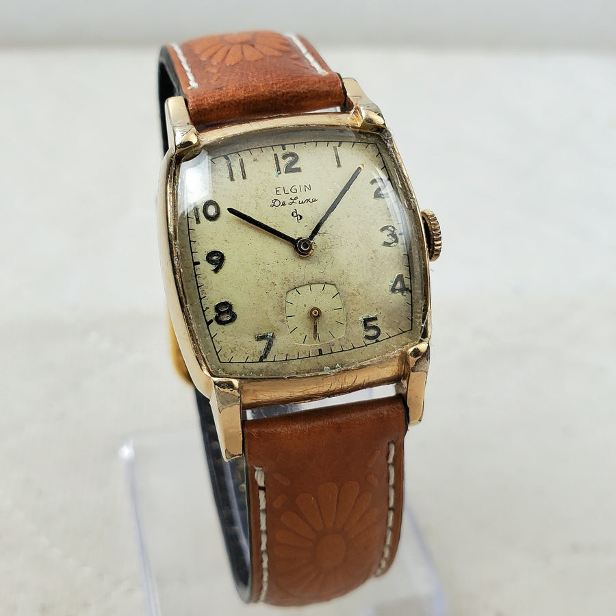 Elgin DE Luxe Tank 10K Gold Filled Sub-second Handwind 26MM Watch — Pre-Owned